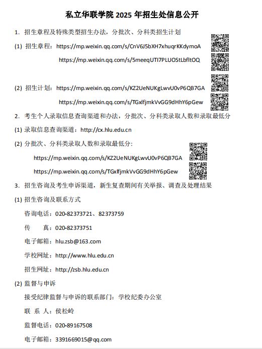私立华联学院2025年招生处信息公开